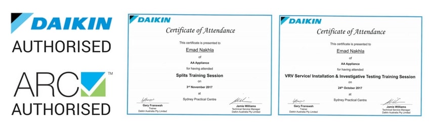 Daikin Authorised Certificates